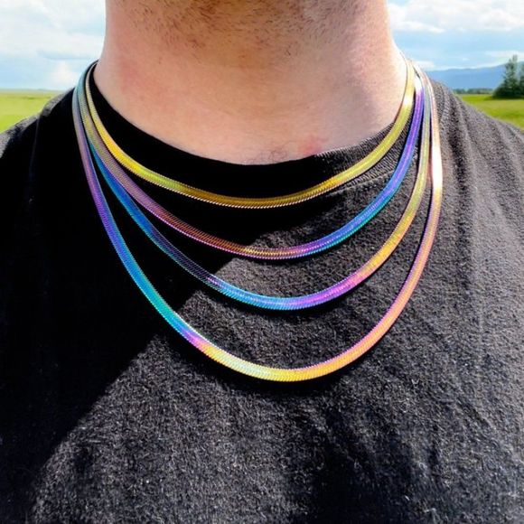 Solid 316l Stainless Steel Chameleon Snake Chain Necklace 5mm Herringbone Chain - Picture 2 of 11